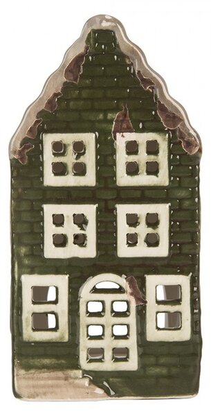 Tmavozelený keramický domček na čajovú sviečku Lamont - 7*7*14 cm - Clayre & Eef