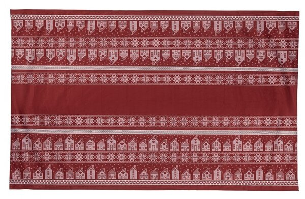 Tmavočervený zimný obrus s domčekmi a vločkami - 140*220 cm - Clayre & Eef