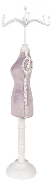 Fialovo-biely stojan na šperky v tvare figuríny - 12*12*39 cm - Clayre & Eef