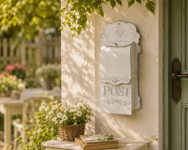 Biela retro poštová schránka Post - 23*10*50 cm - Clayre & Eef