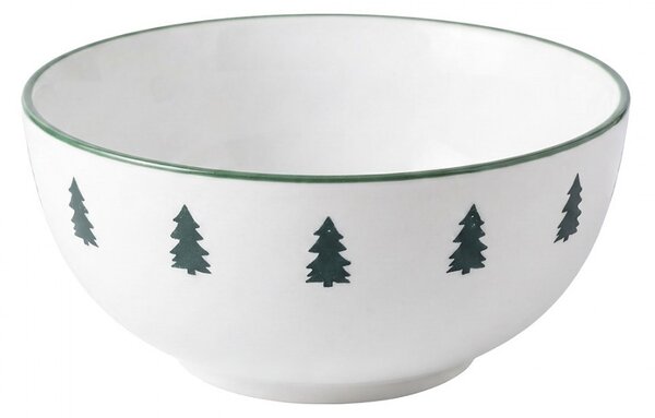 Biela keramická miska so stromčekmi - Ø 16*7 cm / 500 ml - Clayre & Eef