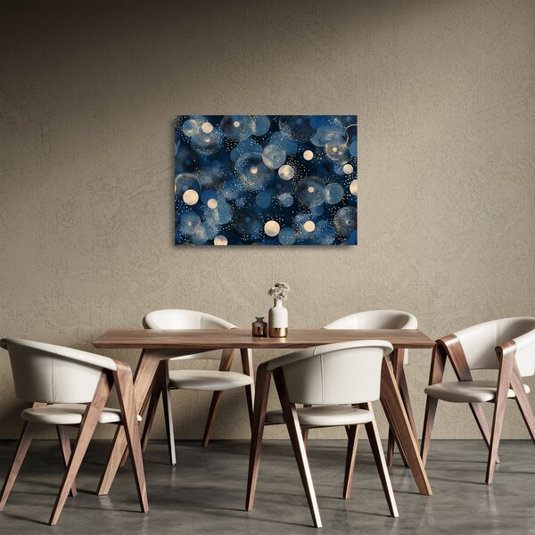 Sklenený obraz - Modro-zlaté krúžky (70x50 cm)
