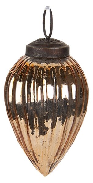Bronzová rebrovaná sklenená vianočná ozdoba - Ø 6*10 cm - Clayre & Eef