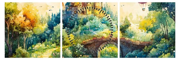 Obraz - Rozprávkový zámok (s hodinami) (90x30 cm)