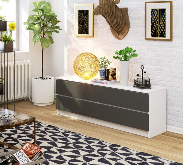 Komoda K160 4SZ CLP biela / sivá