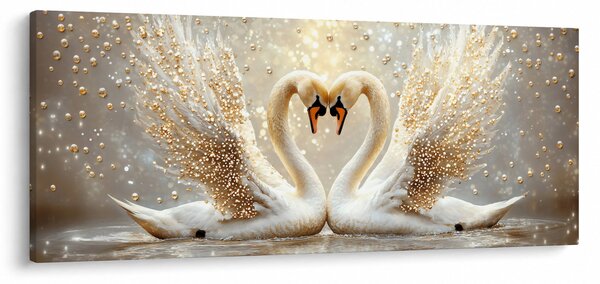 Obraz - Zlaté labute (120x50 cm)