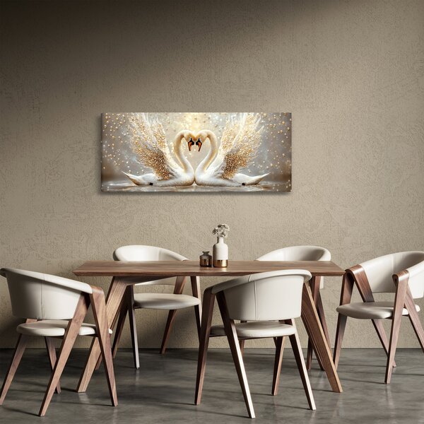 Obraz - Zlaté labute (120x50 cm)
