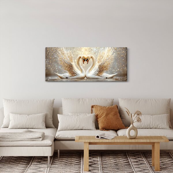 Obraz - Zlaté labute (120x50 cm)