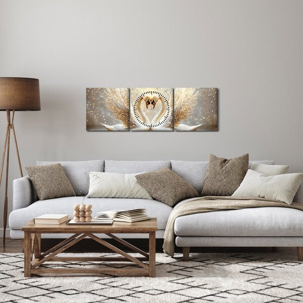 Obraz - Zlaté labute (s hodinami) (90x30 cm)