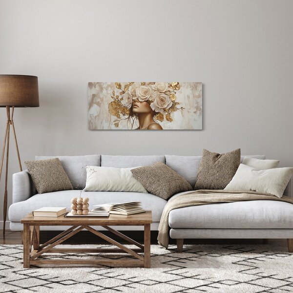 Obraz - Dievča s ružami (120x50 cm)