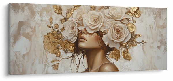 Obraz - Dievča s ružami (120x50 cm)