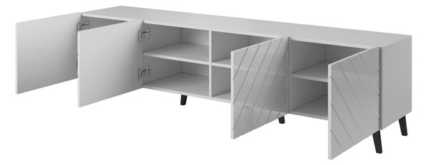 TV STOLÍK DIOS ŠEDÝ LESK OCEĽOVÝ PODSTAVEC 200 cm