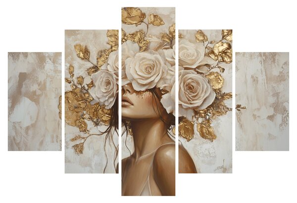 Obraz - Dievča s ružami (150x105 cm)