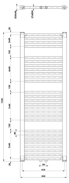 Aqualine Aqualine, DIRECT vykurovacie teleso s bočným pripojením 450x1320 mm, 594 W, biela, ELM34T