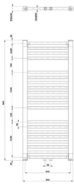 Aqualine Aqualine, DIRECT vykurovacie teleso s stredovým pripojením 450x960 mm, 447 W, biela, ELM94T