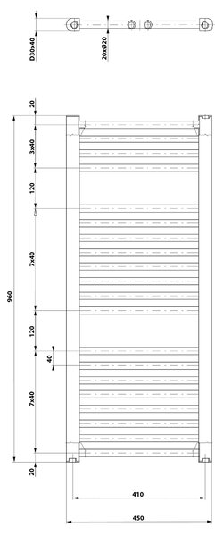 Aqualine Aqualine, DIRECT vykurovacie teleso s bočným pripojením 450x960 mm, 447 W, biela, ILR94T