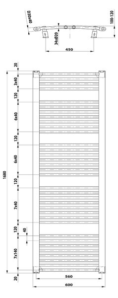 Aqualine Aqualine, ORBIT vykurovacie teleso s bočným pripojením 600x1680 mm, 1013 W, biela, ILO66T