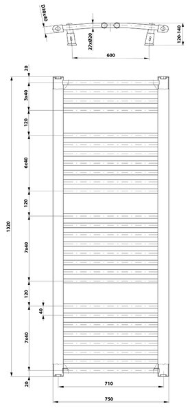 Aqualine Aqualine, ORBIT vykurovacie teleso s bočným pripojením 750x1320 mm, 996 W, biela, ILO37T