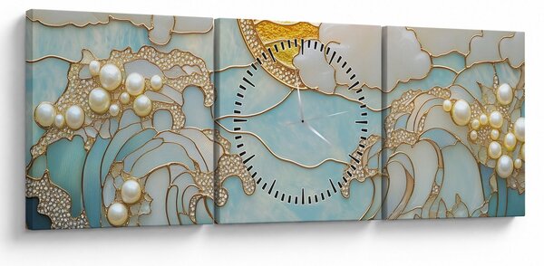 Obraz - 3D perly v oceáne (s hodinami) (90x30 cm)