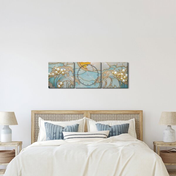 Obraz - 3D perly v oceáne (s hodinami) (90x30 cm)