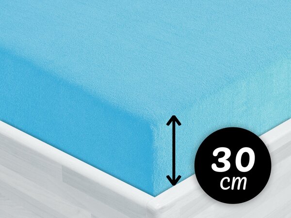 Froté napínacie prestieradlo na vysoký matrac FR-017 Azúrovo modré 200 x 220 - výška 30 cm