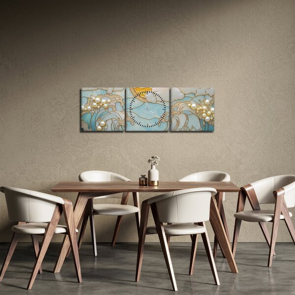Obraz - 3D perly v oceáne (s hodinami) (90x30 cm)
