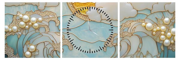 Obraz - 3D perly v oceáne (s hodinami) (90x30 cm)