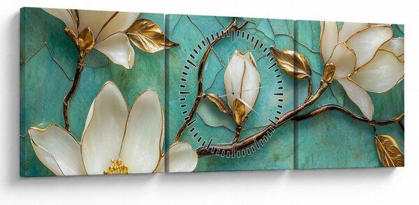 Obraz - 3D magnólia (s hodinami) (90x30 cm)