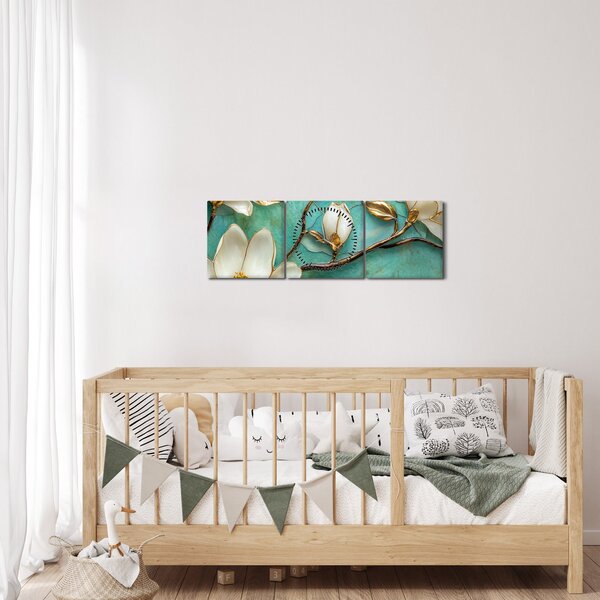 Obraz - 3D magnólia (s hodinami) (90x30 cm)