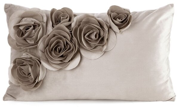 Dekorstudio Obliečka na vankúš s ROSES aplikáciou ruží 30x50cm - béžová