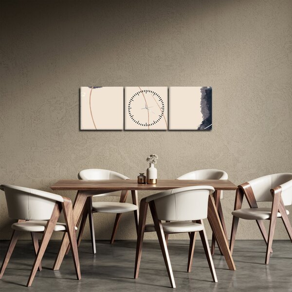 Obraz - Béžová abstrakcia (s hodinami) (90x30 cm)