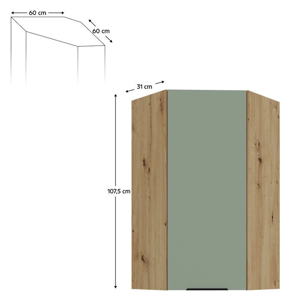 NovýNábytok.sk Horná rohová kuchynská skrinka Arsella 60x60 GN-108 1F (akvamarínová + dub artisan). Vlastná spoľahlivá doprava až k Vám domov. 1160667
