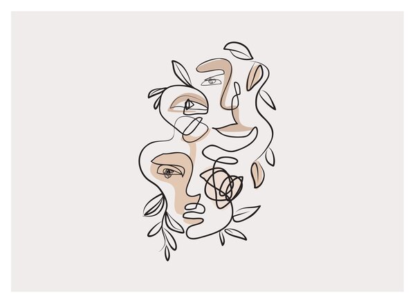 Sklenený obraz - Line art tváre (70x50 cm)