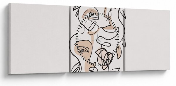 Obraz - Line art tváre (s hodinami) (90x30 cm)