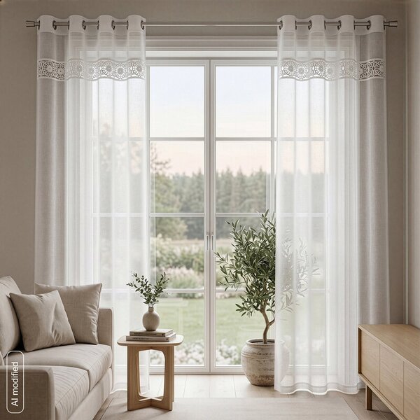 Dekorstudio Záclona EVIE s gipiúrovou lemovkou 140x250cm - biela