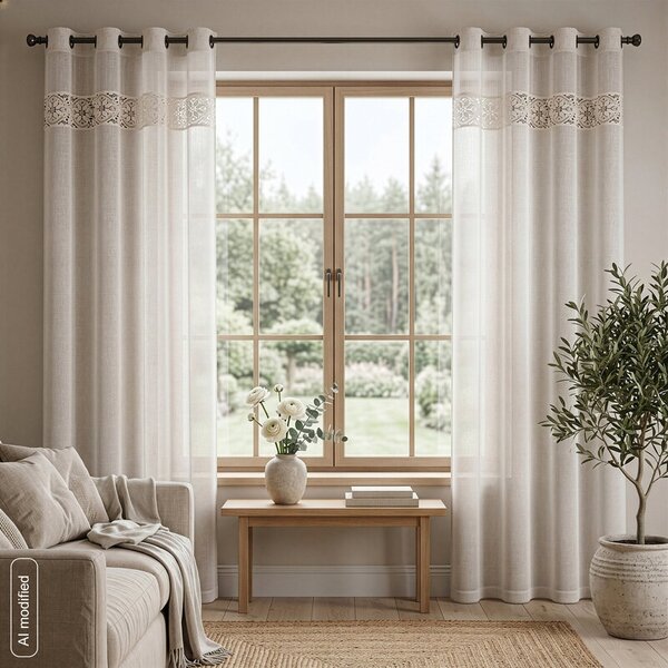 Dekorstudio Záclona CATLIN s dekoračnými krúžkami 140x250cm - prírodná