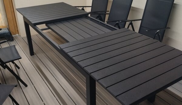 Rozkladací hliníkový záhradný stôl VIVERE | antracit 90 x 200-260 cm