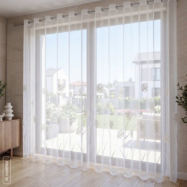 Dekorstudio Záclona TIANA s výšivkou a lesklou niťou 400x250cm - biela
