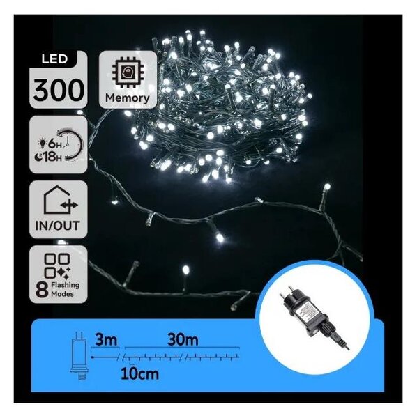 Aigostar - LED vonkajšia vianočná reťaz 300xLED/3,6W/230V 30m IP44 studená biela
