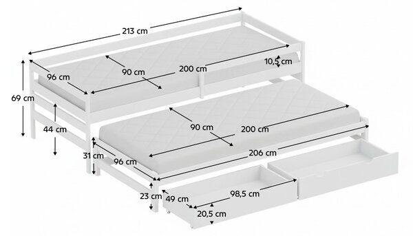 NovýNábytok.sk Detská posteľ 90 x 200 cm s prístelkou Esperabamos 1 (biela) (s roštami) (s úl. priestorom). Vlastná spoľahlivá doprava až k Vám domov. 1160824