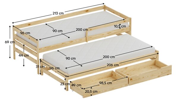 NovýNábytok.sk Detská posteľ 90 x 200 cm s prístelkou Esperabamos 1 (prírodná) (s roštami) (s úl. priestorom). Vlastná spoľahlivá doprava až k Vám domov. 1160825