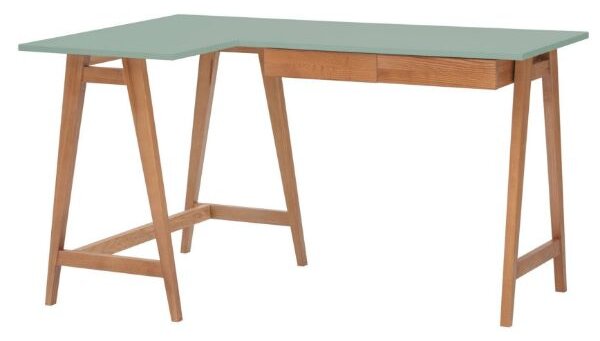 LUKA Rohový písací stôl š 135cm x d 85cm zelený Dub ľavý