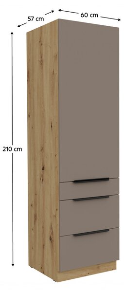NovýNábytok.sk Potravinová kuchynská skrinka Finanzas 60 DKS-210 3S1F (pieskovosivá + dub artisan). Vlastná spoľahlivá doprava až k Vám domov. 1160897