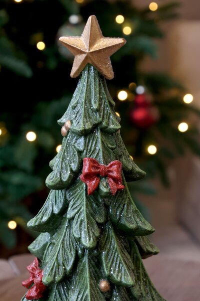 Zelený vianočný stromček s mašľami Noël Tree z polyresinu – Ø 15,5*32 cm - Chic Antique