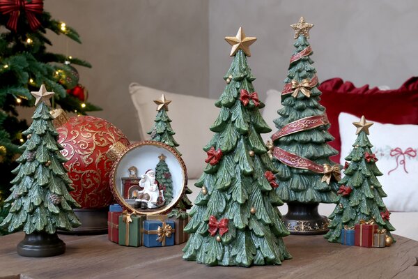Zelený vianočný stromček s mašľami Noël Tree z polyresinu – Ø 15,5*32 cm - Chic Antique