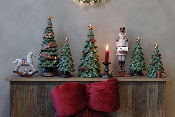 Zelený vianočný stromček s mašľami Noël Tree z polyresinu – Ø 15,5*32 cm - Chic Antique