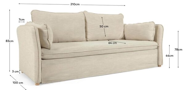 MUZZA Trojmiestna rozkladacia pohovka nitat 210 cm biela