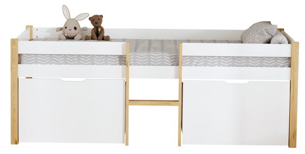 NovýNábytok.sk Detská posteľ 90 x 200 cm Jugara 1 (dub + biela) (s roštom) (s úl. priestorom). Vlastná spoľahlivá doprava až k Vám domov. 1160979