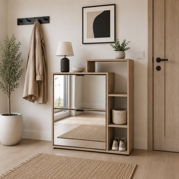 NovýNábytok.sk Botník (skrinka na topánky) Kuwait 1 (dub sonoma) (so zrkadlom). Vlastná spoľahlivá doprava až k Vám domov. 1161016