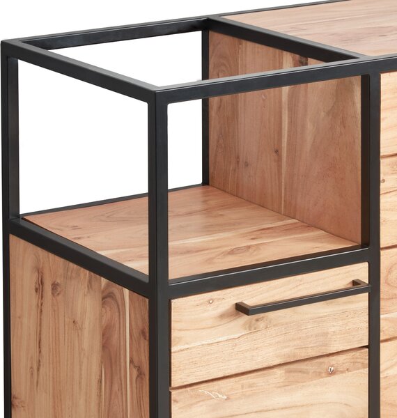 VYSOKÁ KOMODA, akácia, čierna, medová, 128/145/42 cm MID.YOU - Komody, Online Only